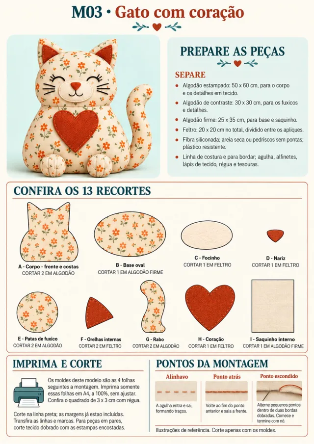 M03 - Gato com coração: preparo das peças e materiais